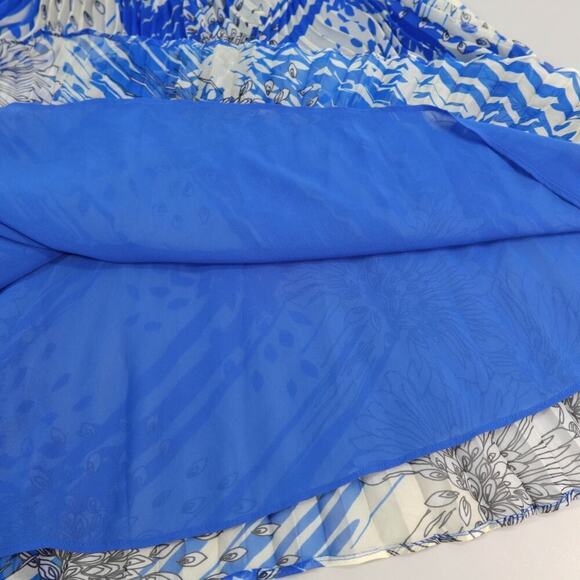 Miss Wu Sheer Dress Womens 4 Blue Floral Pleated Wedding Party Flowy Fairy - Picture 12 of 16